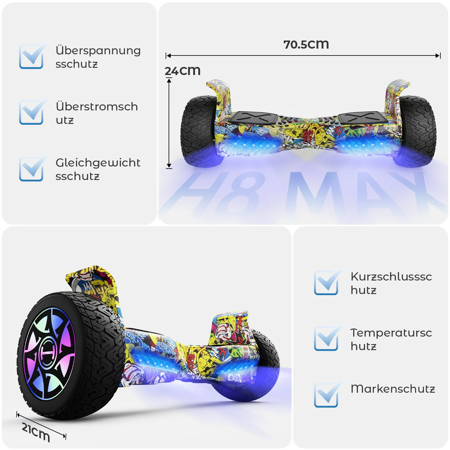 H8/H8MAX LED Gelbes Hoverboard Gelände 8.5" - Image 9