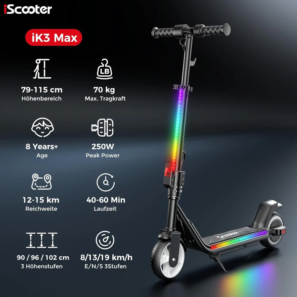 iScooter iK3Max Kinder E-Scooter 6″ mit LED & 3 Geschwindigkeiten - Image 8