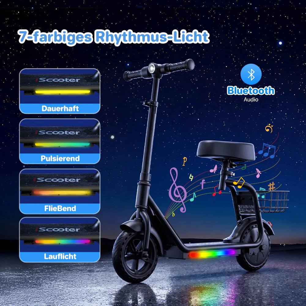 iScooter iK7 2-in-1 Kinder E-Scooter mit abnehmbarem Sitz & Korb - Image 11