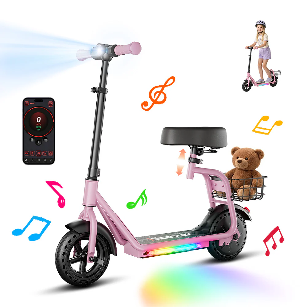 iScooter iK7 2-in-1 Kinder E-Scooter mit abnehmbarem Sitz & Korb - Image 5