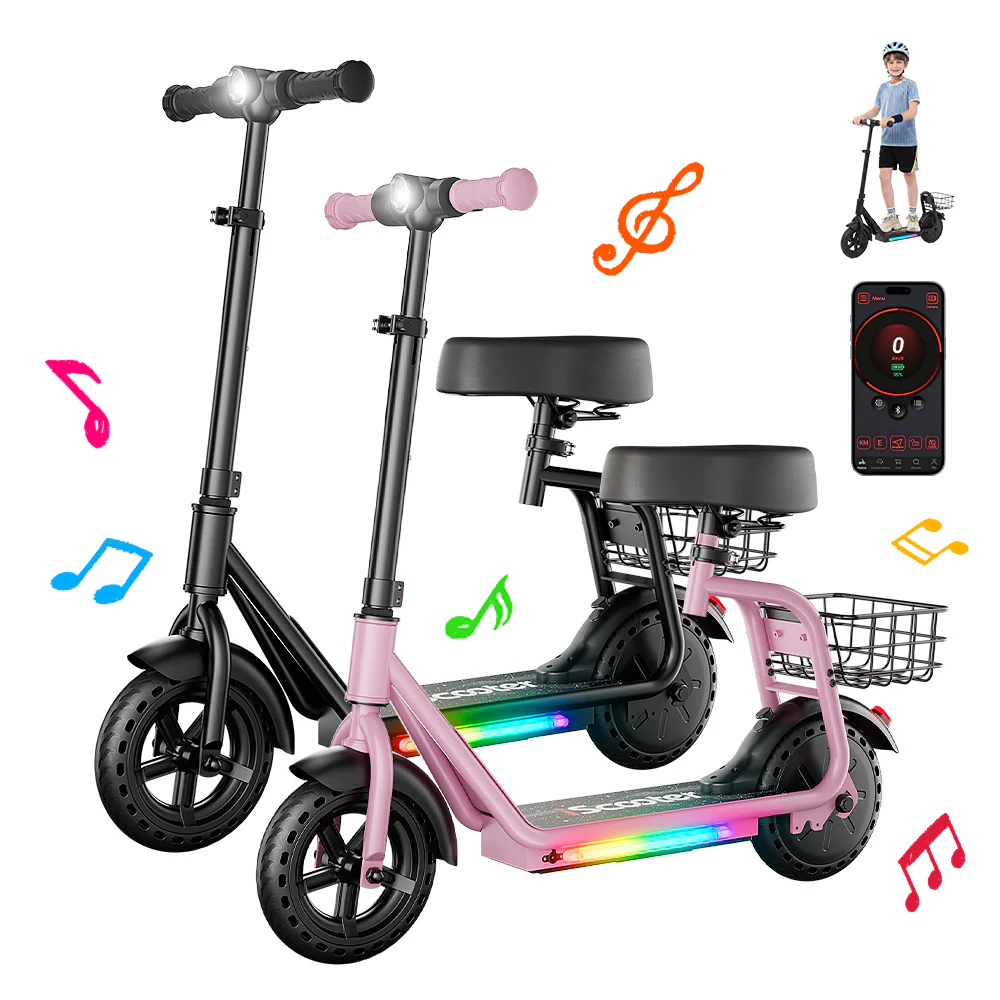 iScooter iK7 2-in-1 Kinder E-Scooter mit abnehmbarem Sitz & Korb - Image 6