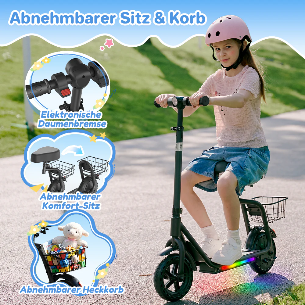 iScooter iK7 2-in-1 Kinder E-Scooter mit abnehmbarem Sitz & Korb - Image 8